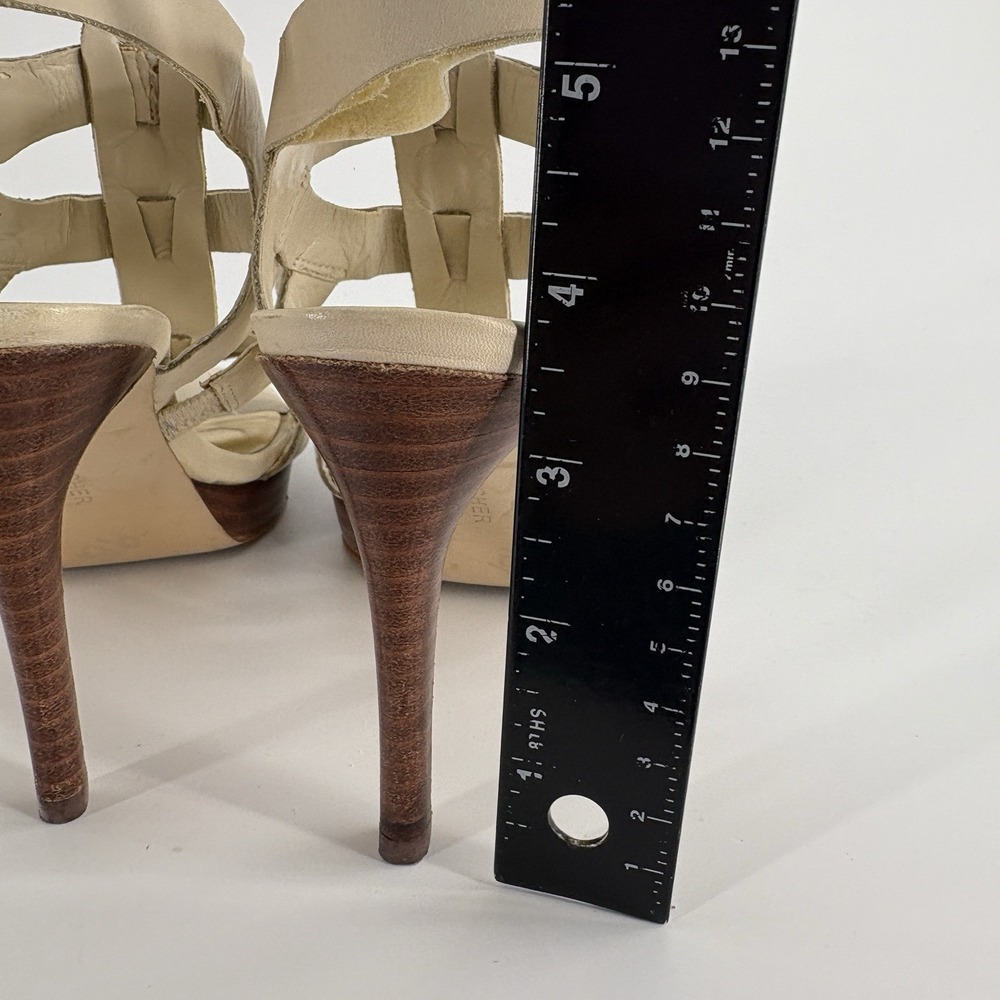 Marc Fisher Leather Caged Strappy Sandals 6 Natural Bone Beige - Picture 5 of 7